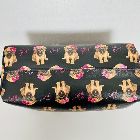 Betsey Johnson Dog Double Zip Cosmetic Make-up Bag Black Puppies - Picture 6 of 10